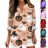 Women's Fashion Casual Halloween Print Drop Shoulder Long Sleeve V-Neck Ladies Tops