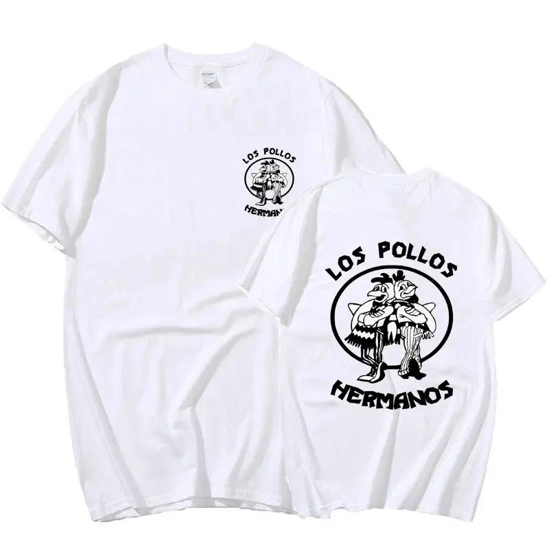 Смешные братья-куры Мужская хлопковая футболка Streetwear Сериал Во все тяжкие Los Pollos Hermanos Двусторонний принт Футболки