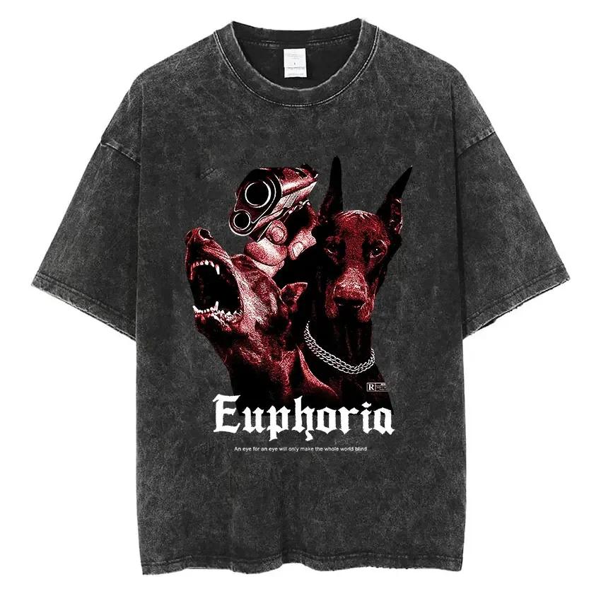 Винтажная футболка с вареным эффектом Ротвейлер Доберман Мужская хип-хоп трендовая футболка с коротким рукавом Мужская модная футболка оверсайз Уличная одежда