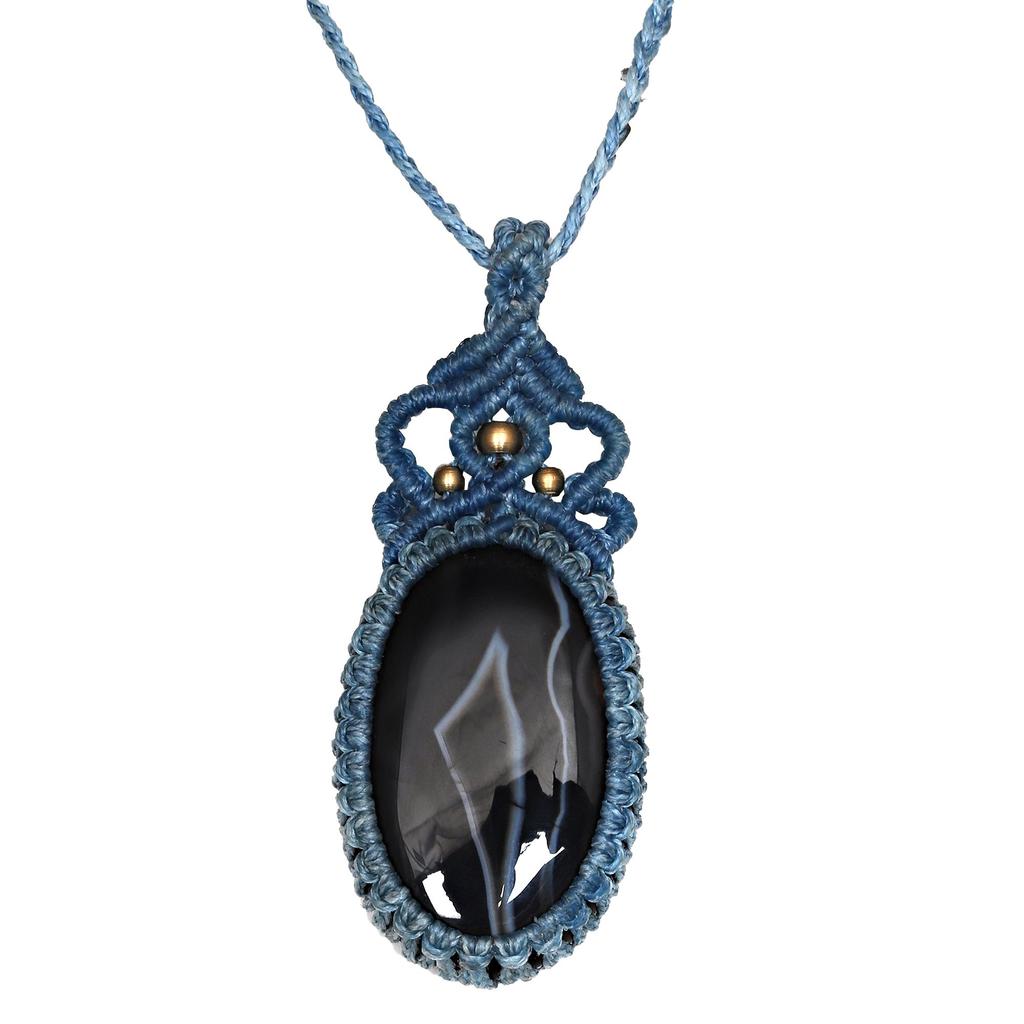 Серый Ботсванский агат драгоценный камень Holloween Gifted Jewelry Macrame Ожерелье 20-32 дюйма