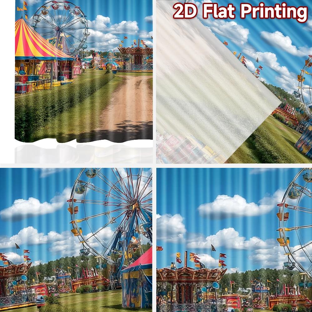 2D flat printing 2pcs Scene Curtain Carnival Ferris Wheel Fun Sky Digital Printed Polyester Drapes Birthday Party Perfect for