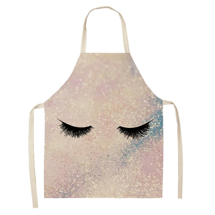 Eyelash Printing Apron Clean Art Sleeveless Home Kitchen Cooking Apron Chef Clothing Cotton Linen Bib for Adults
