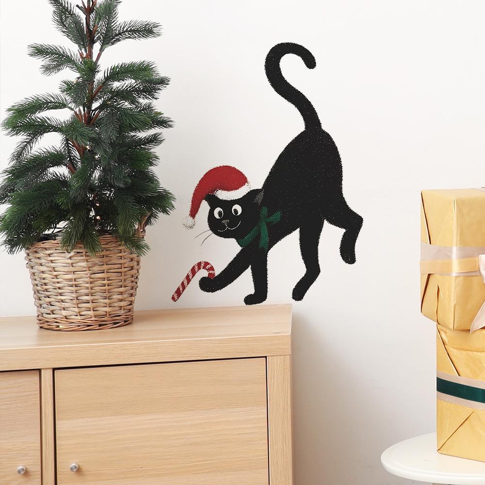 Персонализированные наклейки на стену для украшения дома и праздника с черными кошками в рождественских шляпах
