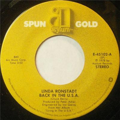 7-дюймовая пластинка LINDA RONSTADT - Back In The U.S.A. / Ооо, Бэби Бэби E45102 Asylum Records США Рок Б/у