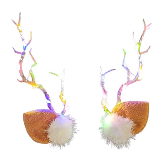 1 пара шпилек для волос со светодиодной подсветкой и декором в виде рогов оленя, светящиеся заколки для волос, легкие, удобные в носке, рождественские аксессуары для волос