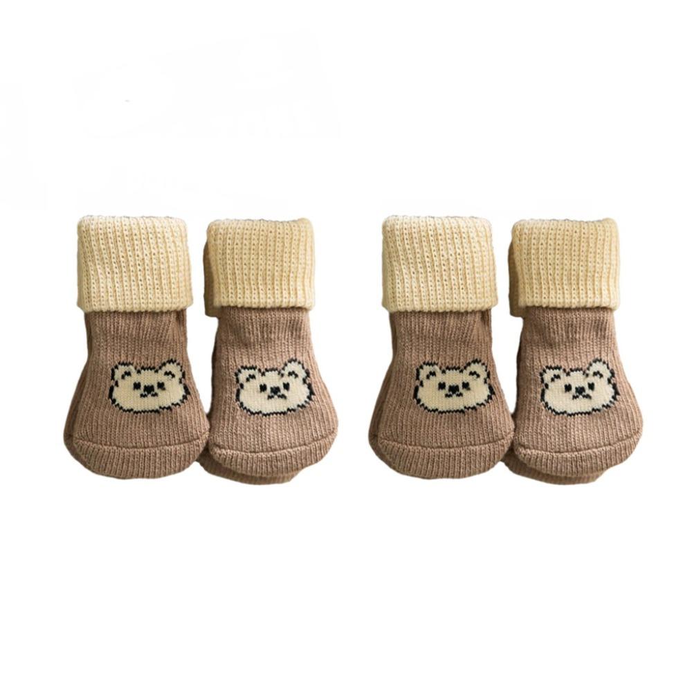 4pcs/set Elastic Puppy Warm Socks Cartoon Pattern Dog Paw Protectors Pet Footwear  Autumn Winter
