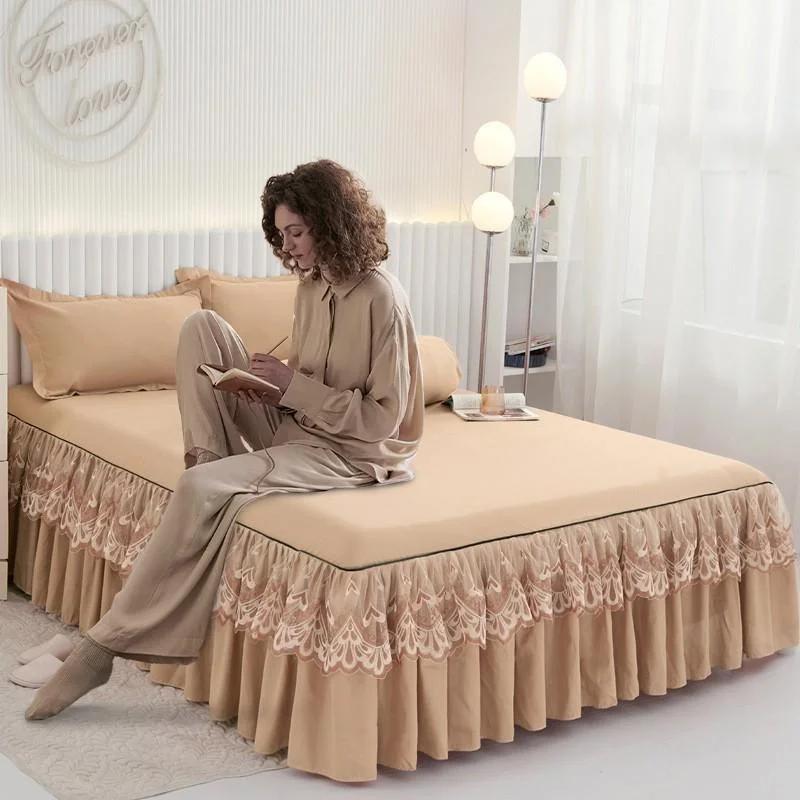 (Нет наволочки)Кружевная рубашка принцессы с рюшами Покрывала Простыни Домашний текстиль Одеяла для спальни Пылезащитный чехол Постельное белье Наматрасник