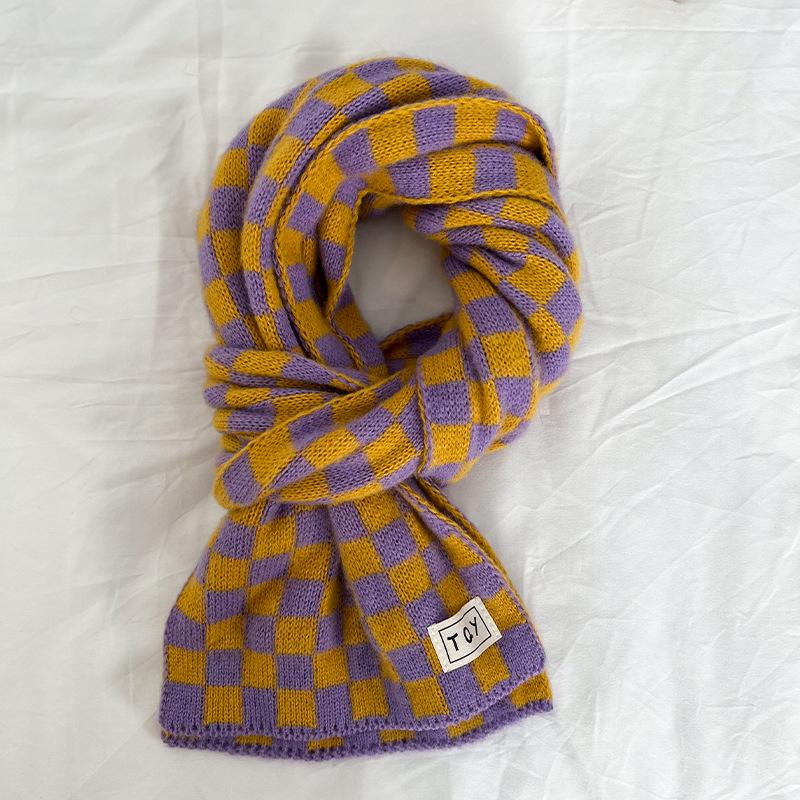 2024 Women's High-End Korean Blue Checkerboard Knit Scarf - Winter Warm Shawl
