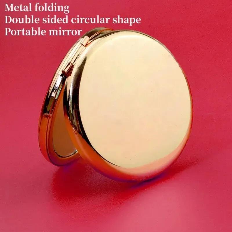 1pc Double-Sided Small Mirror Portable Folding Round Makeup Mirror Rose Gold Simple Men And Women Mini Handheld Pocket Mirror