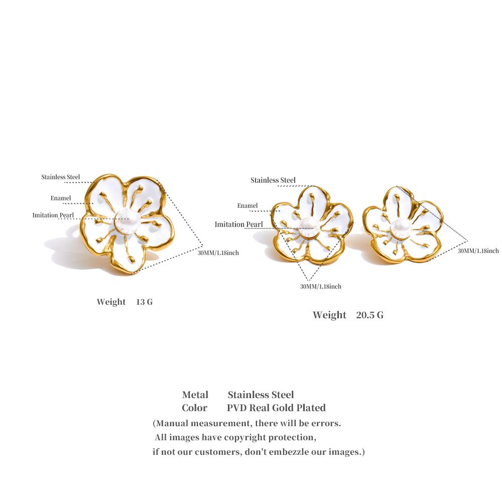 Eetit Popular Style White Enamel Pearl Korean Flower Earrings Ring Set Stainless Steel Daily Arrivals Jewelry Water Resistant