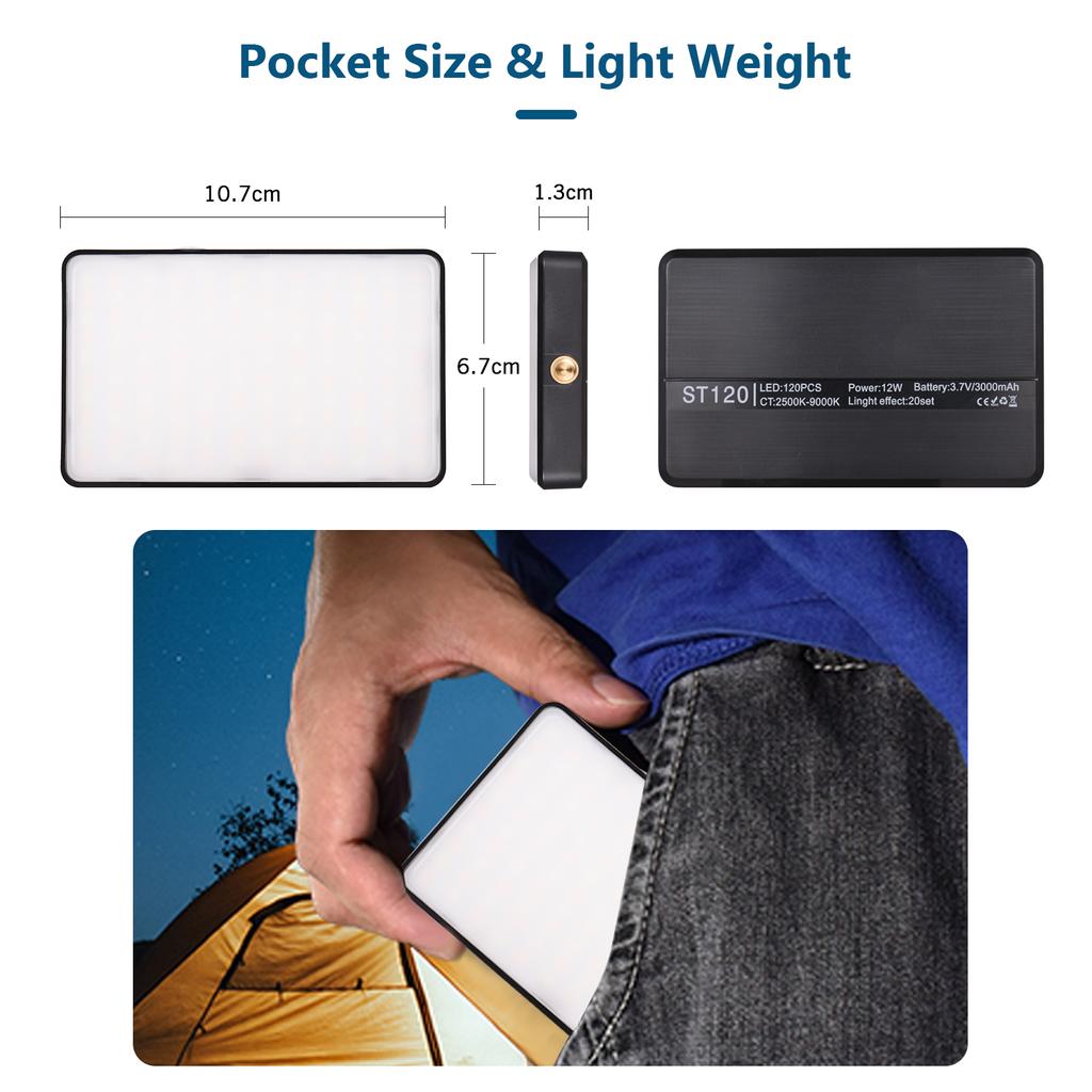 Mini LED Photography Fill Light 120 LED 2500K 9000K Rechargeable Brightness Adjustable Pocket Video Light