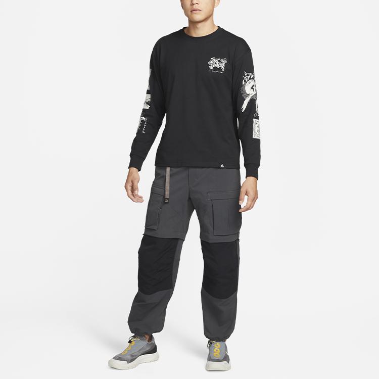 Nike Спортивная футболка с круглым вырезом и длинными рукавами с исландским принтом, мужские топы, черные DJ5803-010