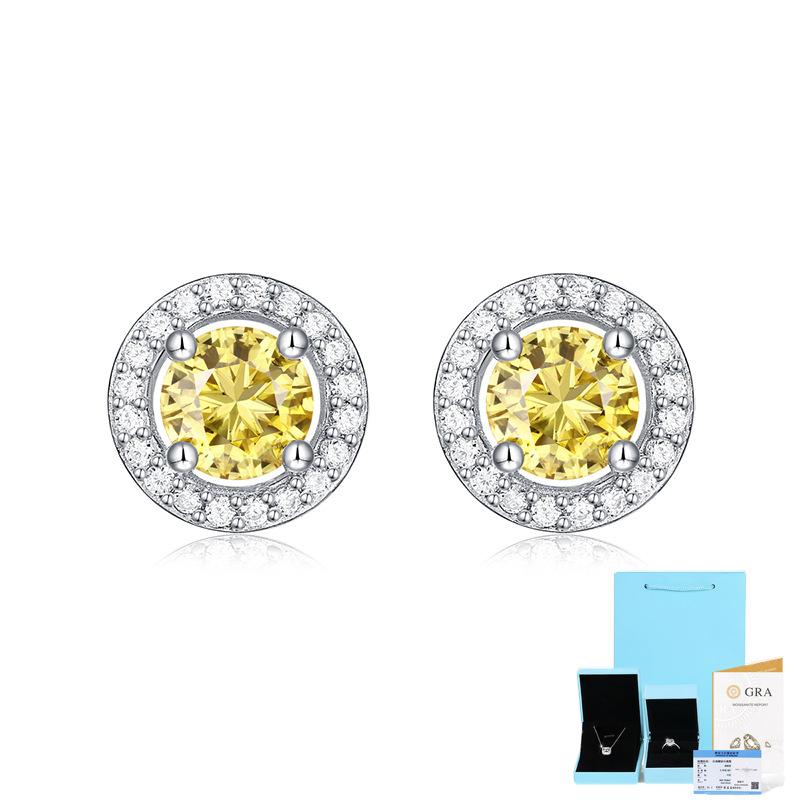 Bague Ringen S925 Silver Earrings Moissanite Gold Round Earrings Fashion Sweet Earrings Gift Silver Jewelry