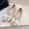 Single Shoes Women's Summer 2025 New Fashionable Versatile Retro Bow Pearl Shallow Mouth Square Head Non-slip Doudou Shoes