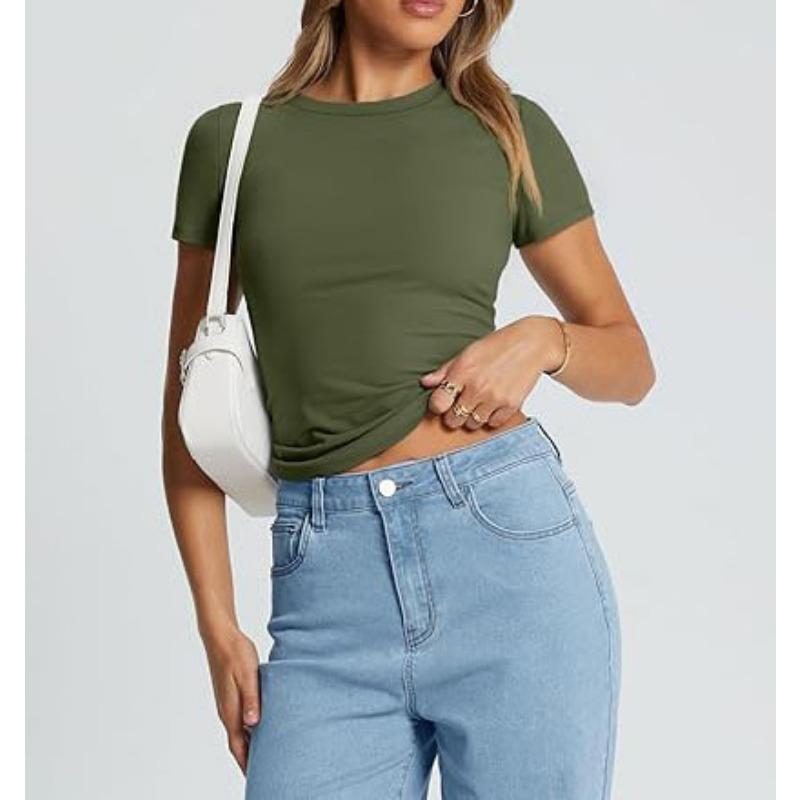 DAFIFY Женские модные повседневные летние весенние однотонные блузки и рубашки с короткими рукавами и круглым вырезом с принтом