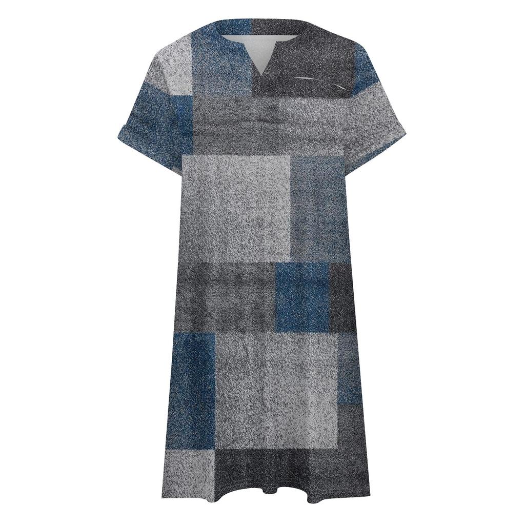 Womens Plus Size Dresses V Neck Short Sleeve Summer Casual Solid Dress Tunic With Pocket
