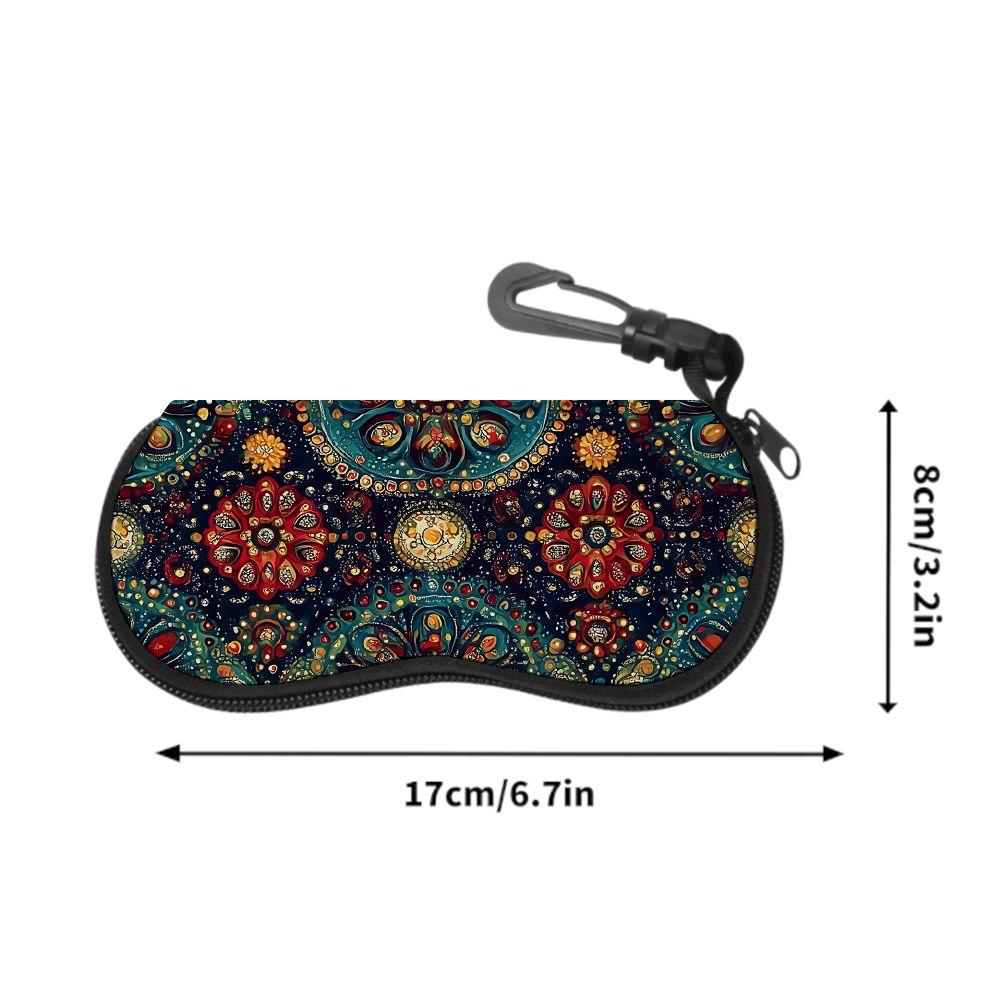 2D-Bohemian Floral Mandala Print Sunglasses Case, Vintage Ethnic Pattern Eyeglasses Holder, Protective Zipper Eyewear Organizer for Travel