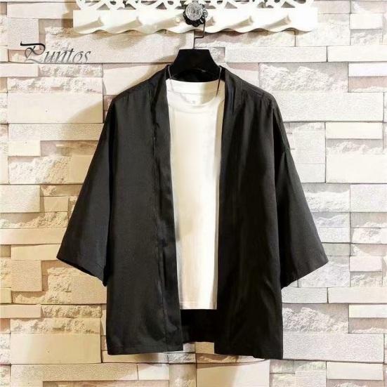 Весенняя мужская рубашка в стиле ретро в китайском стиле с открытой строчкой, свободный кардиган с рукавами три четверти, платье священника, чистый цвет, традиционная одежда, повседневная куртка, топ