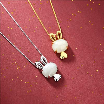 Оригинальный S925 стерлингового серебра натуральный нефрит Хетиан милый кролик подвеска свет роскошный старший ожерелье женская ключичная цепочка