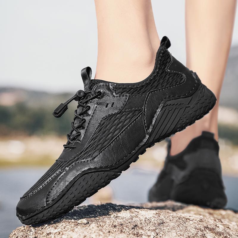 Men’s Outdoor Hiking Shoes Grey Driving Shoes Khaki Casual Slip on Summer Black Mesh Shoes Plus Size 45 46