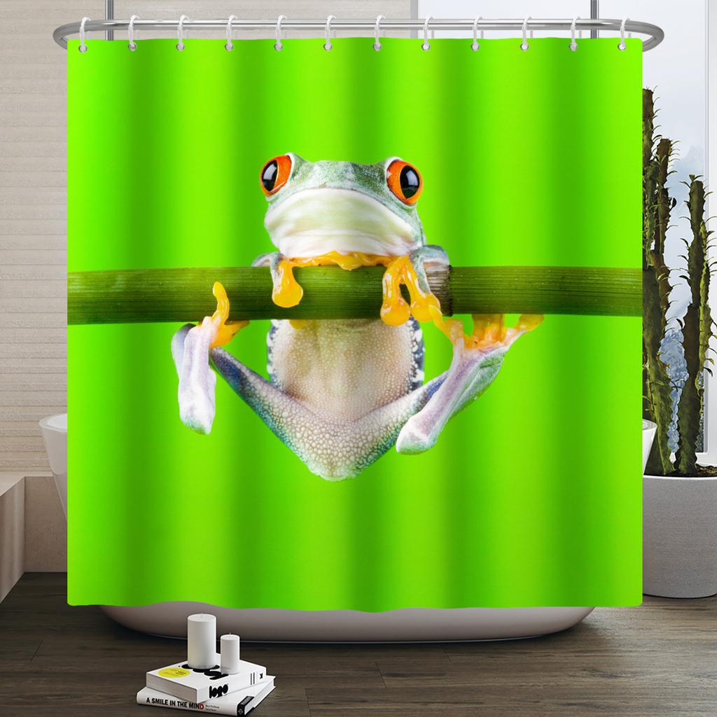 Funny Frog Shower Curtain for Bathroom Mushroom Butterfly Floral Green Plant Cartoon Animal Waterproof Polyester Shower Curtain