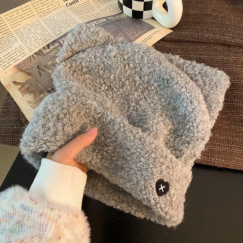 Autumn and winter hat women's three-dimensional cat ears knitted hat plain face warm pullover hat versatile ear protector wool hat