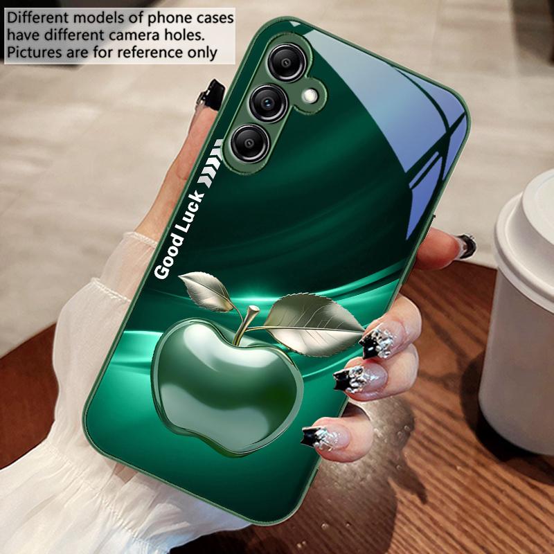 Простой черный чехол-стекло с логотипом Happy Apple для Samsung A 73 72 71 70 56 55 54 53 52 51 50 42 35 34 33 32 31 26 25 24 23 22 30 20