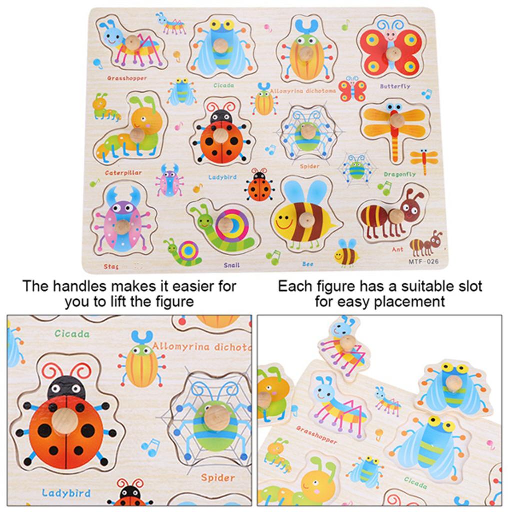 Детские игрушки Монтессори деревянная головоломка для рук набор досок для захвата развивающая игрушка мультфильм подарок (Насекомое)
