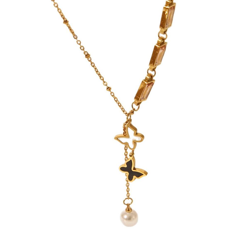 Европейская и американская мода Y-образное ожерелье из нержавеющей стали на ключицу с ракушкой, бабочкой и кисточками в виде маленьких цветов