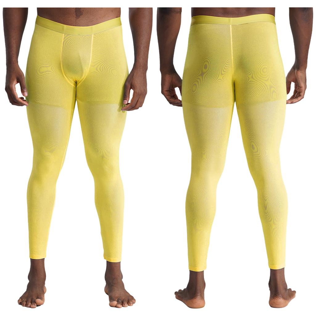 Mens Silky Yoga Leggings Seamless Stretch Fabric Gym Sports Bottoms