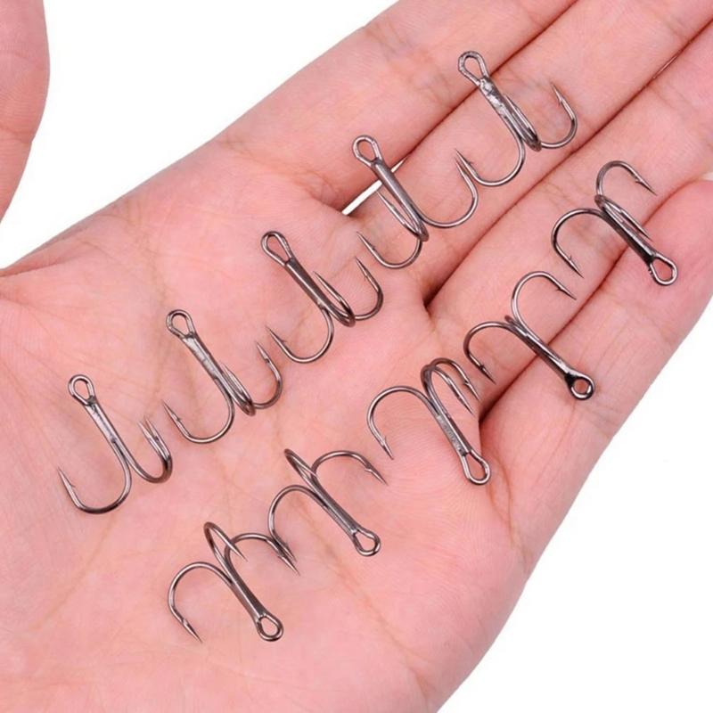 Набор тройных рыболовных крючков, 50 шт./коробка, Крючки из высокоуглеродистой стали, Острые тройные крючки с круглым загибом, Прочные крючки с бородкой