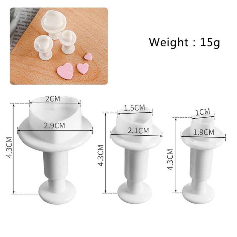 3Pc Heart Fondant Plunger Set Valentines Love Sugar Craft Cake Decorating Baking