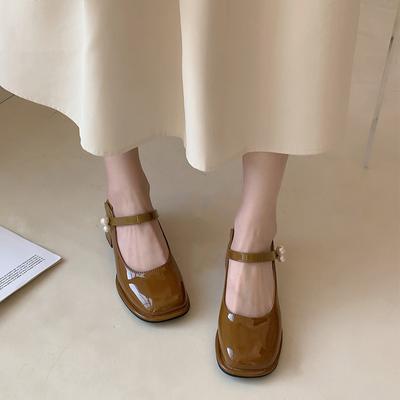 Простые белые кожаные туфли на толстом каблуке с жемчугом, женские, весна 2025, новые, легкие, ретро, французские туфли Мэри Джейн