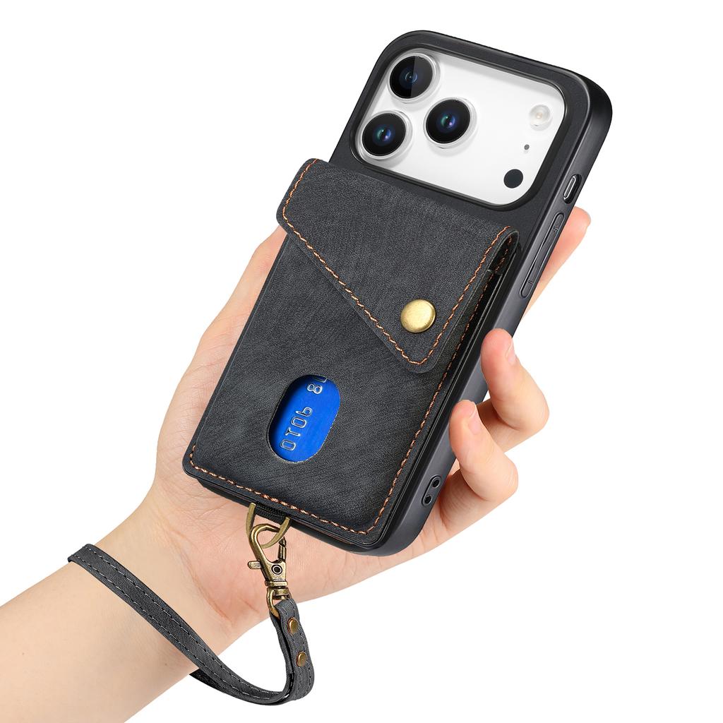 Чехол для iPhone 17 Pro с держателем для карт, подставкой, кожаная задняя крышка для телефона