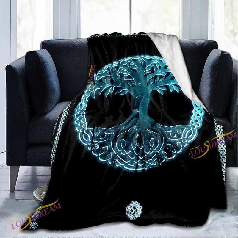 Одеяло с мистическим символом викингов, диванное фланелевое одеяло для отдыха, одноместное одеяло для дивана, психоделическое покрывало на кровать