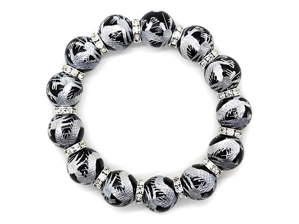 Серебряный резной пятилапый императорский дракон оникс 16 мм серебряный браслет из бусин Рондель с камнем силы [Sekihui] [b335]