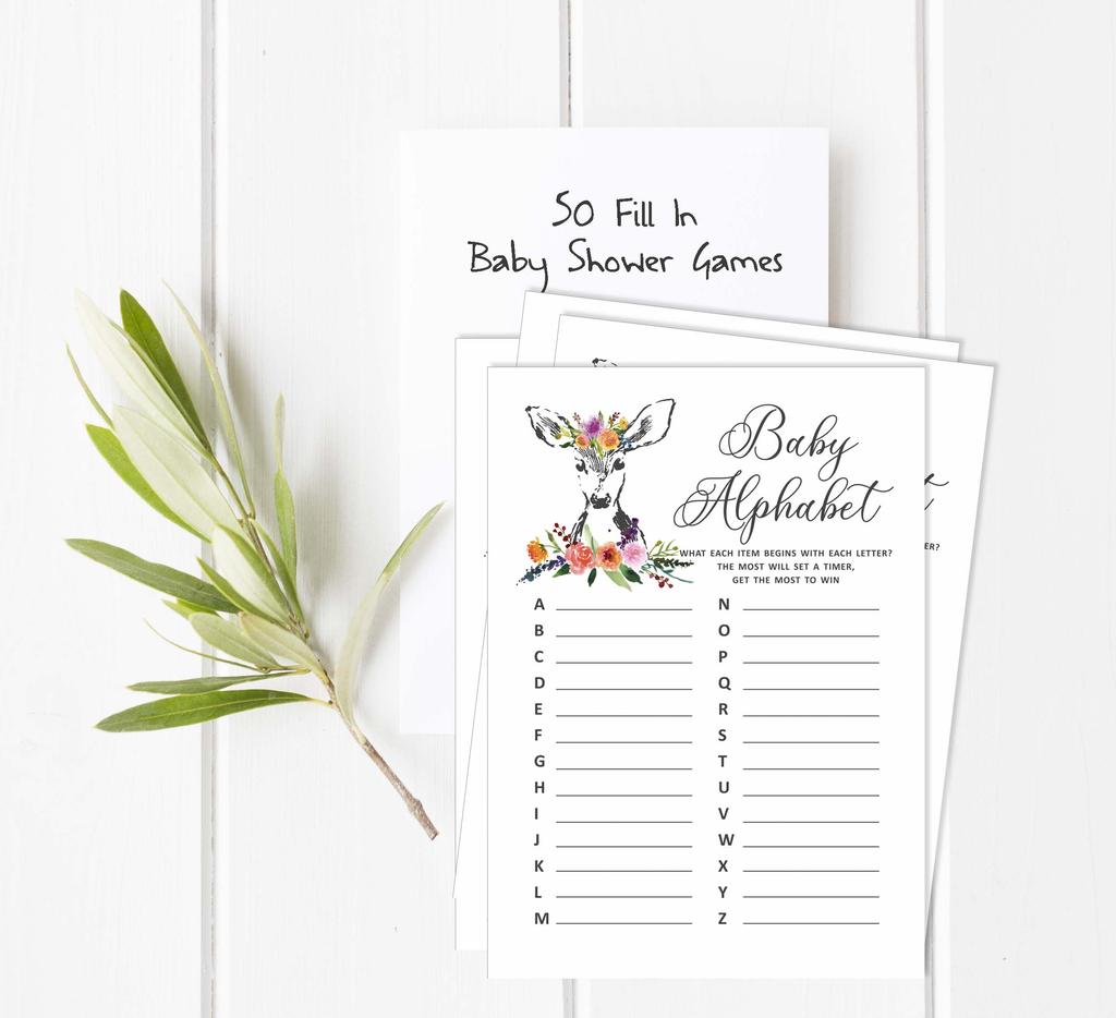 Inkdotpot 50 BabyA AlphabetA ABCA GameA Олени Животные Baby Shower Игра Гендерно-нейтральная вечеринка