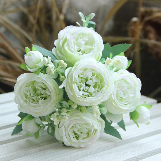 2 шт. искусственный пион с зелеными листьями 5 вилок реалистичный искусственный шелковый цветок для дома, офиса, вечеринки, помещения, улицы искусственный цветок цветочное украшение