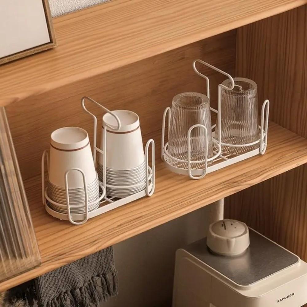 Metal Cup Storage Shelf Hollow Out Design Kitchen Paper Cup Holder Cup Holder Dispenser