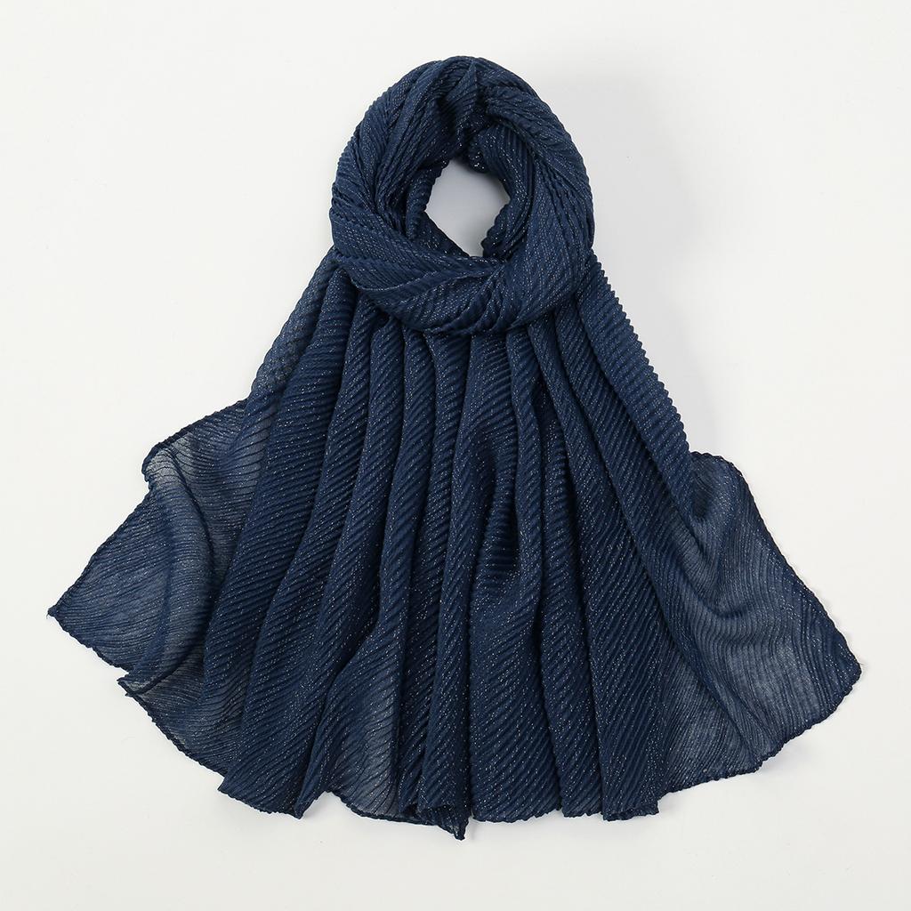 Big Size Pleated Shimmer Cotton Hijab Scarf For Women Muslim Long Shawls Solid Headscarf Wraps Islamic Headband Turban 180*90cm