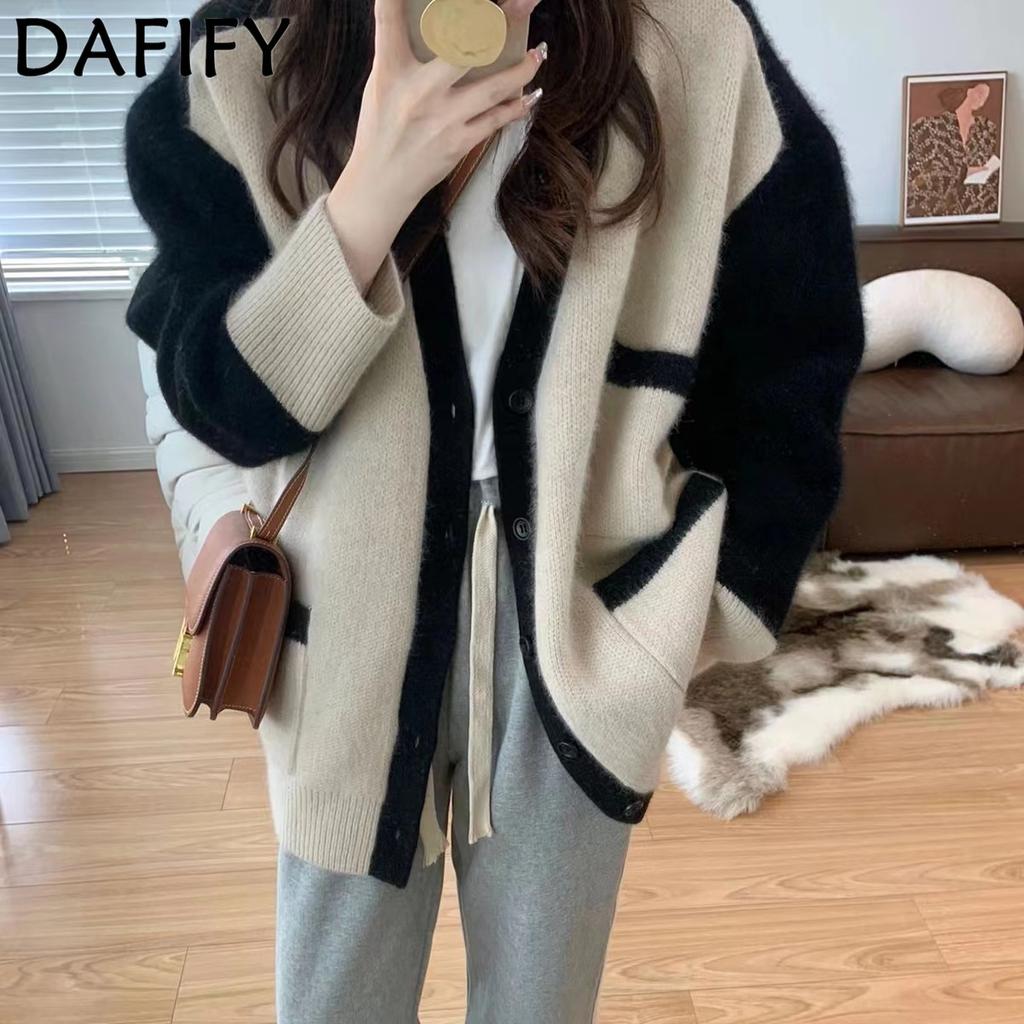 DAFIFY Women's Fashion Casual Fall Winter Long Sleeve V-Neck Sweaters