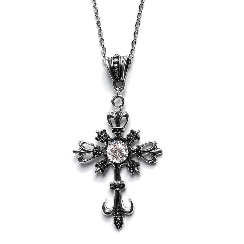 Vintage Gothic Cross Necklace Alloy Necklace Glass Heart Pendant Punk Style Necklace