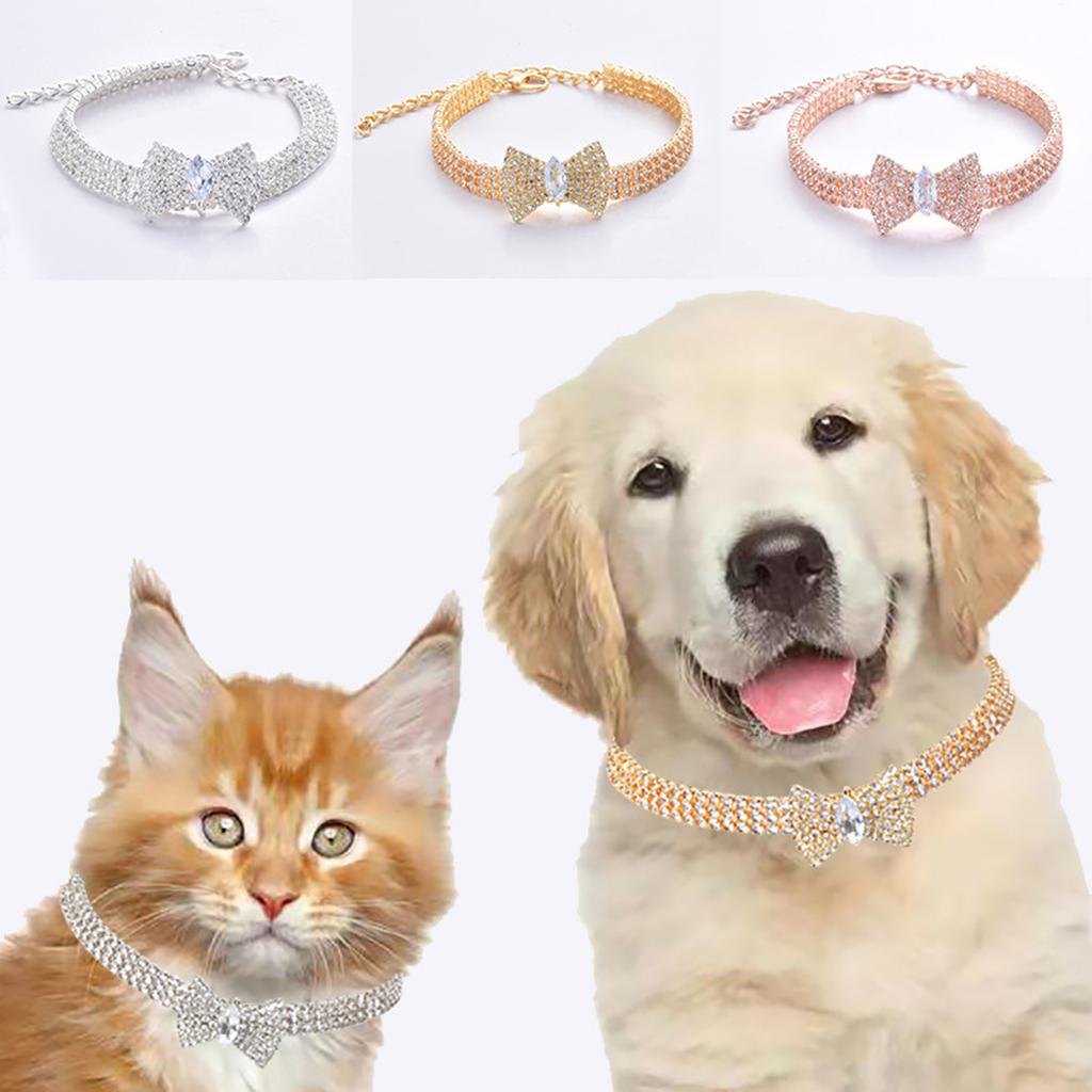 High-grade Dog Necklace Collar Fashion Jeweled Bow Puppy Collar with Bling Rhinestone Dogs Pet Supplies Accessories