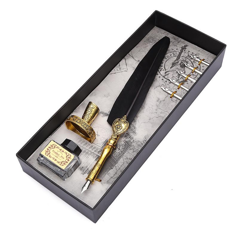 Black Ink Vintage Wedding Gift Signature Pen Office School Accessories Feather Quill Ballpoint Pen