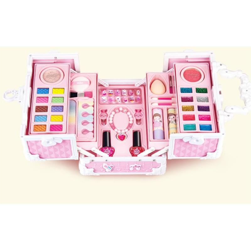 Набор для макияжа для девочек, коробка для макияжа, чемодан, моющийся набор для макияжа, полный набор, губная помада, тени для век, наклейки для лака для ногтей, детская игра, игрушка в подарок
