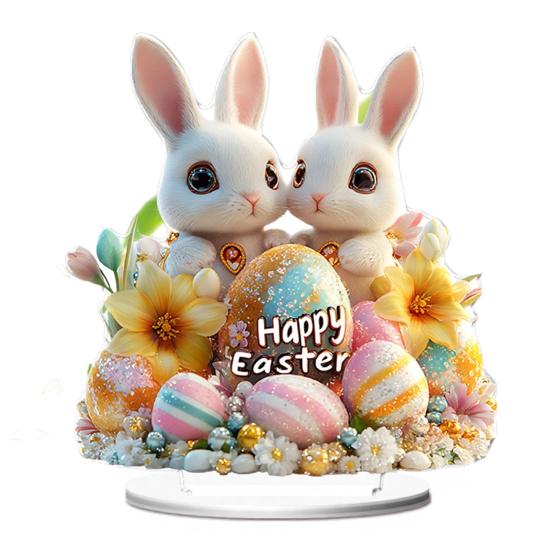 Easter Bunny Acrylic Table Sign 2D Flat Colorful Eggs Rabbit Decoration Home Living Room Valentine's Day