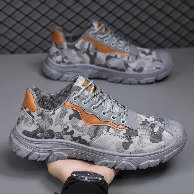 Модная обувь мужская низкая повседневная кеда камуфляжная рабочая обувь дышащий холст повседневная обувь для бега толстая подошва нескользящая обувь для пеших прогулок