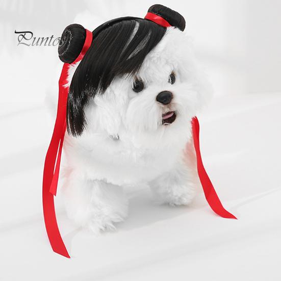Парик для собаки Обрезаемая повязка на голову Стиль украшения для домашних животных с красной лентой Простота в использовании Забавный забавный моющийся аксессуар для костюма ручной работы для владельцев собак Маленький