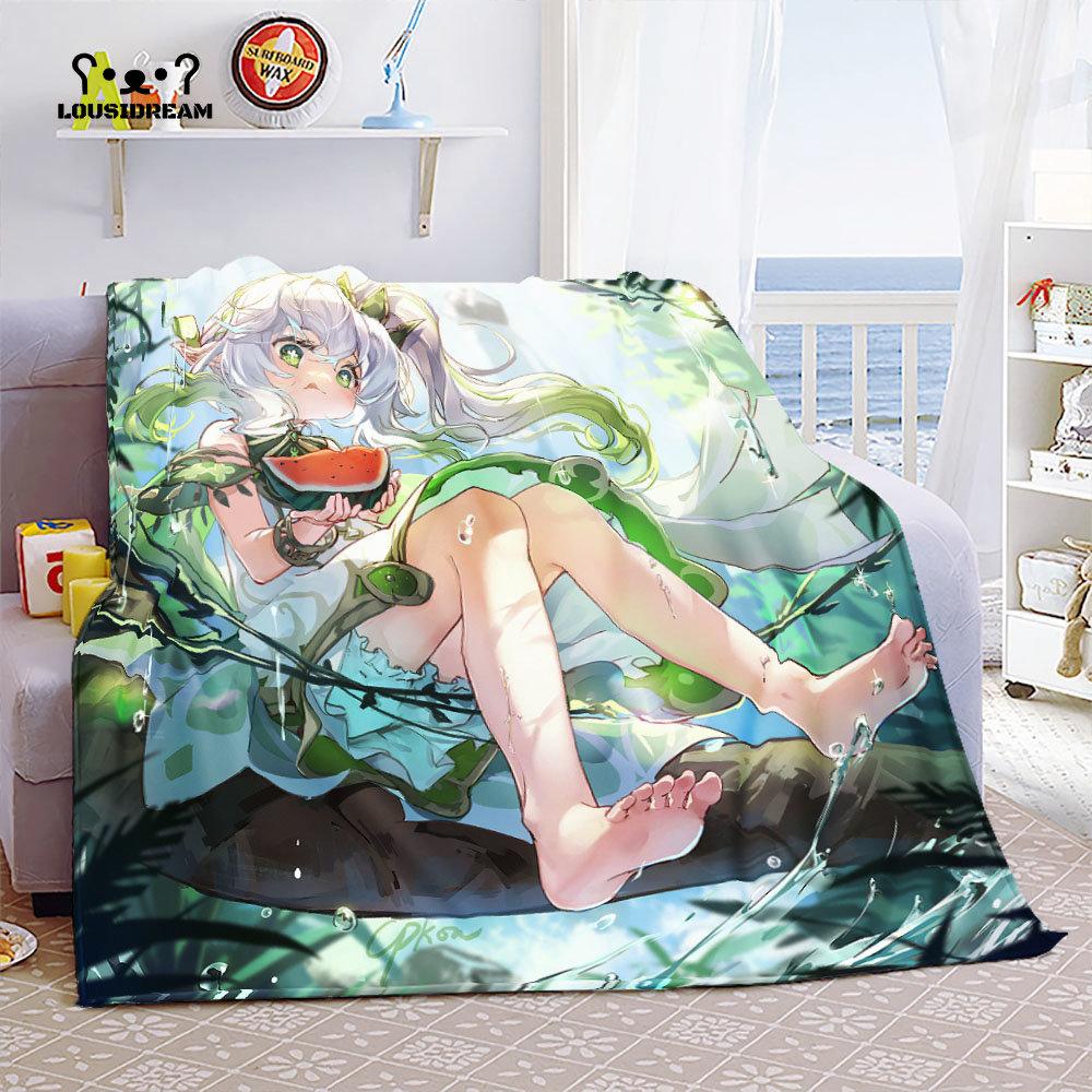 Genshin Impact Nahida Throw Blanket Flannel Soft Kawaii Cute Cartoon Nahida Genshin Autumn Anime Breathable Bedding Travel Throw