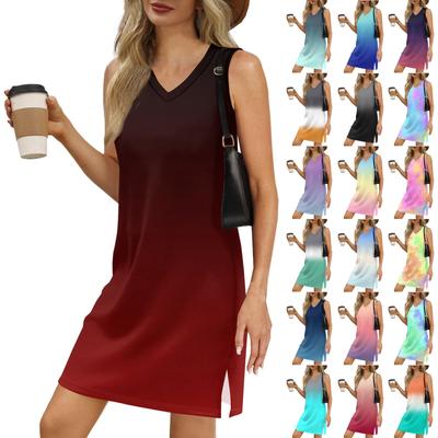 Женский летний повседневный сарафан без рукавов с V-образным вырезом и градиентным принтом для пляжного отдыха